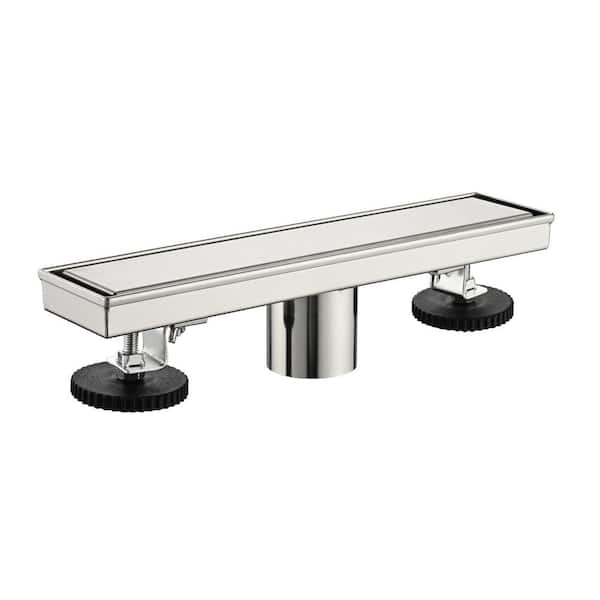 Tahanbath 12 in. Linear Shower Drain, Included Hair Strainer and Leveling Feet, Flange