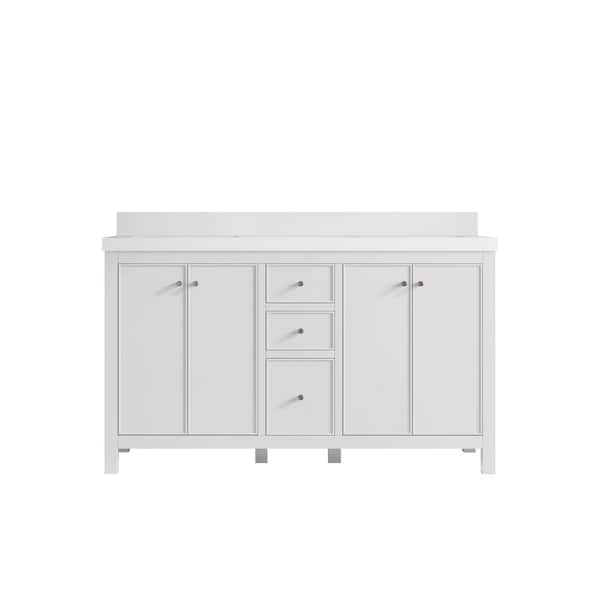 Willow Collections Chicago 60 in. Double Sink Freestanding White Bath Vanity with White Qt. Top Unassembled