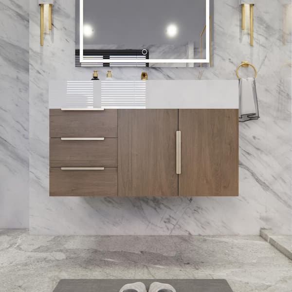 Bethany 36 in. W x 20 in. D x 22 in. H Single Sink Floating Bath Vanity in Light Oak with White Acrylic Top