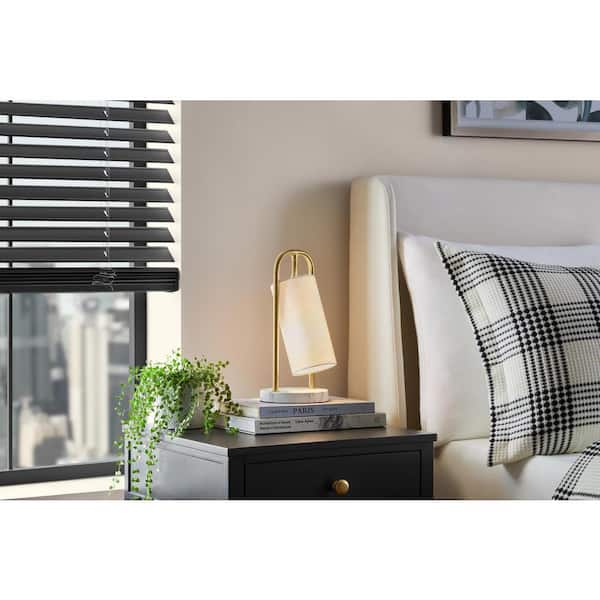 Whitley 12.25 in. 1-Light Gold and Faux Marble Table Lamp with Fabric Shade