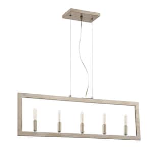 Portrait 5-Light Gold Twilight Finish Linear Hanging Chandelier for Kitchen or Foyer with No Bulbs Included