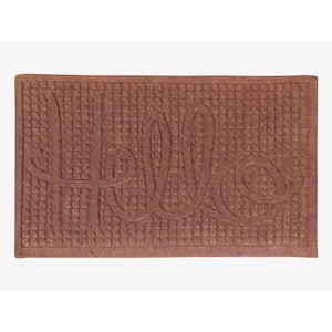 A1HC First Impression Hello Dark Brown 24 in. x 36 in. Eco-Poly Entrance Mat with Anti-Slip Tire Crumb Backing