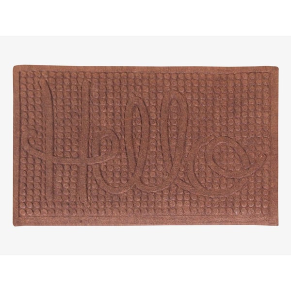 Unbranded A1HC First Impression Hello Dark Brown 24 in. x 36 in. Eco-Poly Entrance Mat with Anti-Slip Tire Crumb Backing