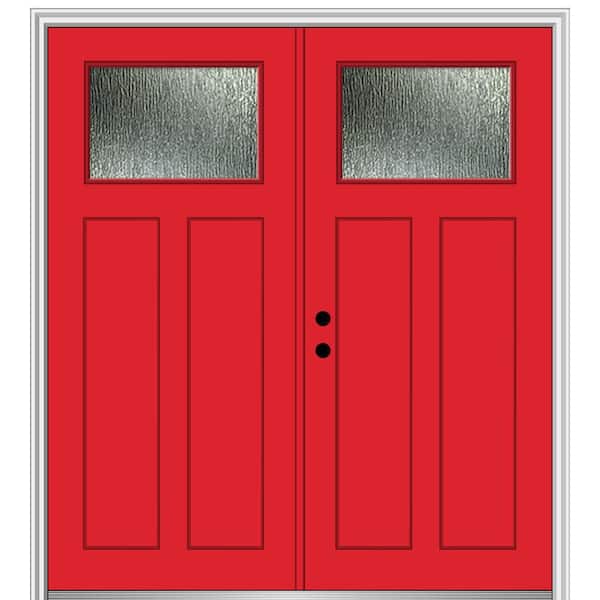 MMI Door 72 in. x 80 in. Right-Hand/Inswing Rain Glass Red Saffron Fiberglass Prehung Front Door on 4-9/16 in. Frame