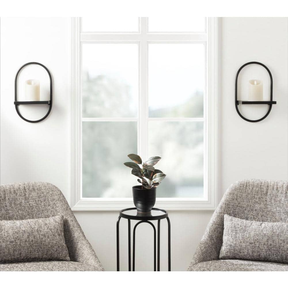 Black Wood and Metal Floating Wall Shelf Set