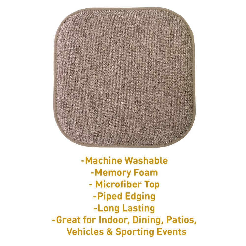 Alexis Chocolate Memory Foam Non-Slip Chair Cushion Set, 16" x 16", 2-Pack