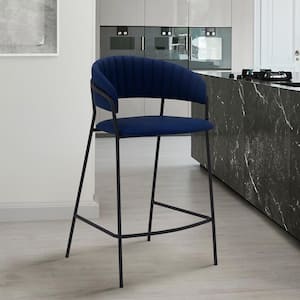 Nara 36 in. Blue Modern Faux Leather and Metal Counter Height Bar Stool