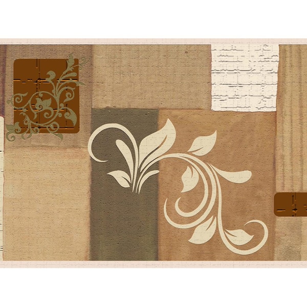 Dundee Deco Falkirk Dandy II Brown Vines Squares Damask Peel and Stick Wallpaper Border