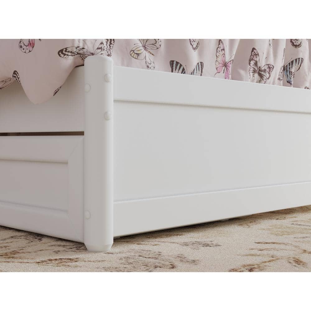 Malta Twin White Wood Platform Bed with Trundle and Slats