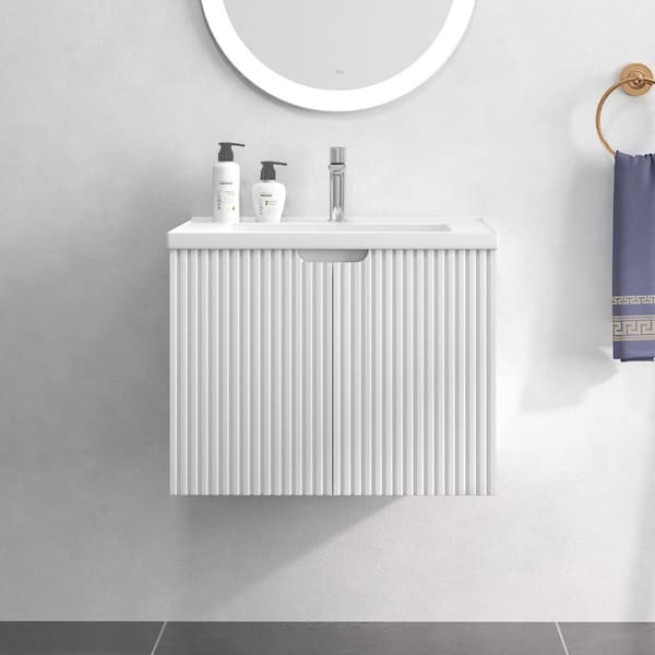 Staykiwi 23.6 in. W x 17.7 in. D x 18.7 in. H Single Sink Wall Mounted Bath Vanity in White with White Ceramic Top