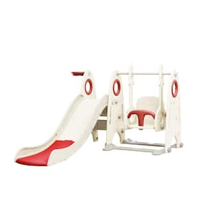 4 in 1 Playground Climber, Toddler Slide and Swing Set Freestanding Combination for Babies (Red)