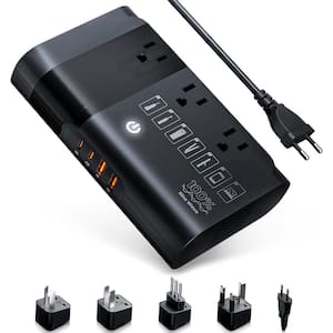 500-Watt Voltage Converter Travel Adapter Convert 220-Volt to 110-Volt with 3-Outlets, 4-Different Plugs in Black