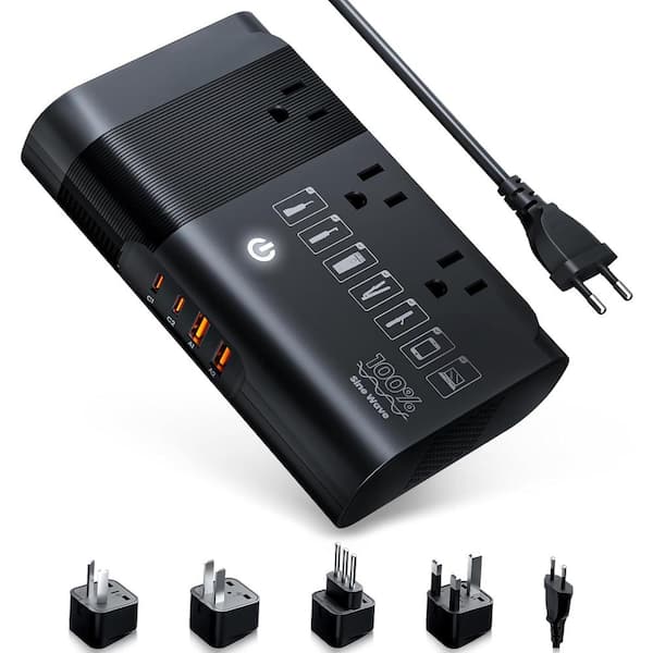 Lukyamzn 500-Watt Voltage Converter Travel Adapter Convert 220-Volt to 110-Volt with 3-Outlets, 4-Different Plugs in Black