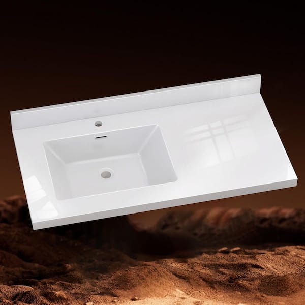 Tsp 42 in. W x 22 in. D Solid Surface Rectangular Left Single Sink Vanity Top with Backsplash & Basin Countertop White