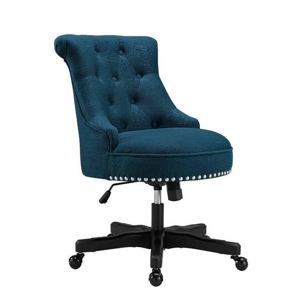 Benjara Nailhead 23 in. Blue Trim Fabric Upholstered Office Chair with ...