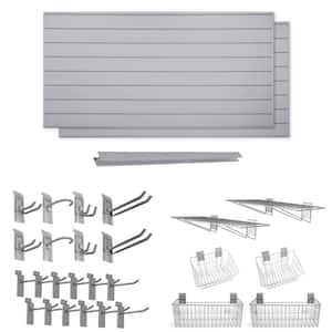 48 in. H x 96 in. W Super Bundle PVC Slatwall Panel Set with 26-Piece Accessory Kit in Graphite