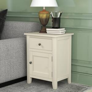 19 in. Beige Nightstand Bedside Table, Rectangle Solid wood End Table with 1-Drawer and 1-Cabinet for Home Furniture