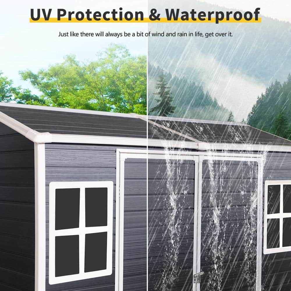 8 ft x 4 ft Black Resin Outdoor Storage Shed with Windows