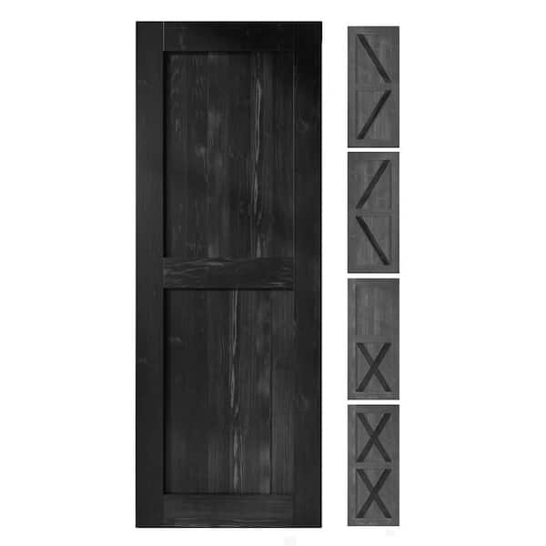 HOMACER 32 in. x 80 in. 5-in-1 Design Black Solid Natural Pine Wood Panel Interior Sliding Barn Door Slab with Frame