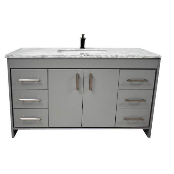 VOLPA USA AMERICAN CRAFTED VANITIES Capri 60 in. W x 22 in. D Bathroom Vanity in Gray with Carrara Marble Vanity Top in Gray with White Basin