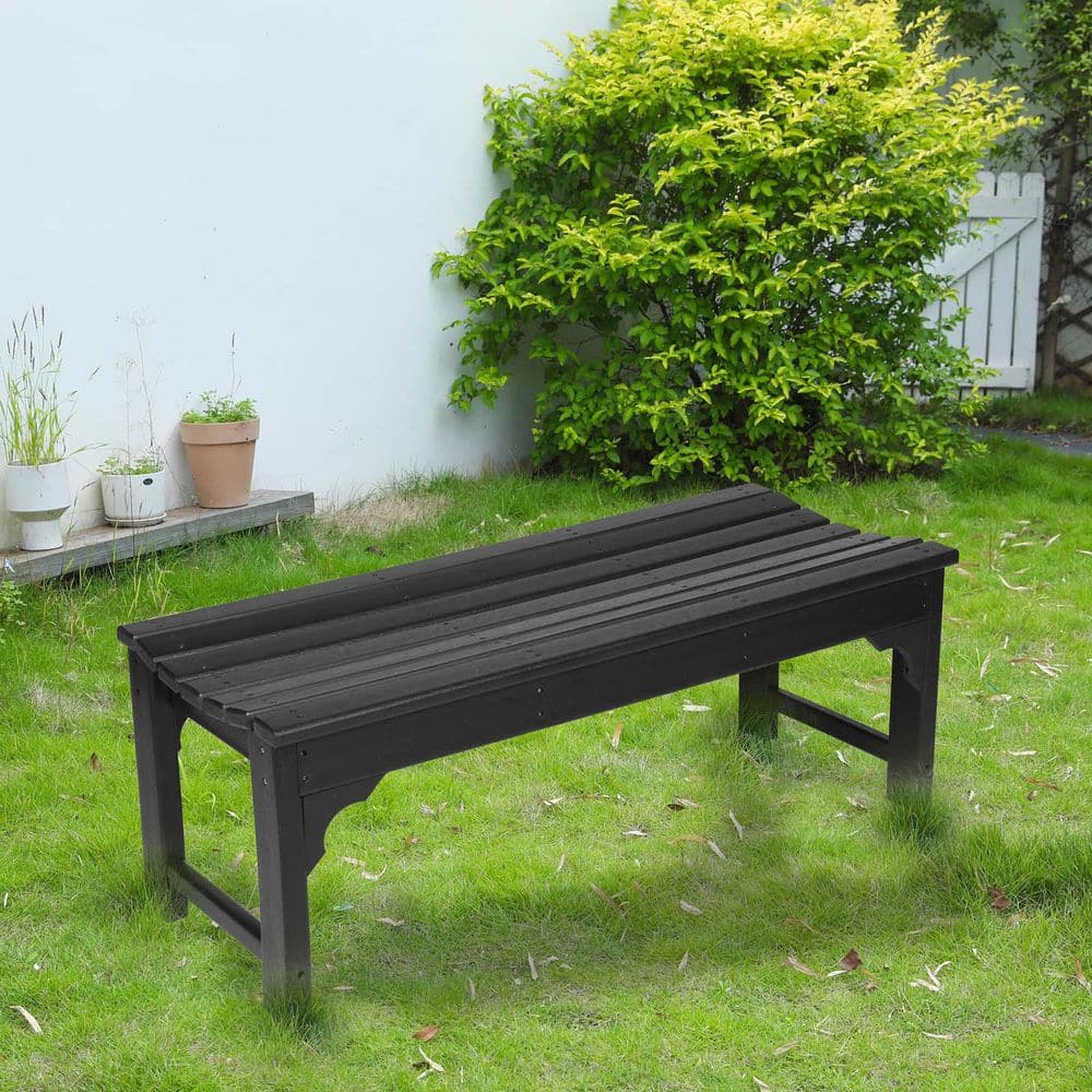 Black Outdoor Backless HDPE Garden Bench, 2-Person Seat Backless Bench, All
