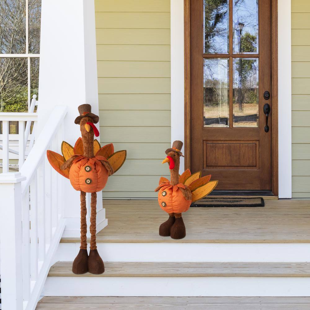 Autumn Orange Fabric Turkey Decor with Telescoping Legs