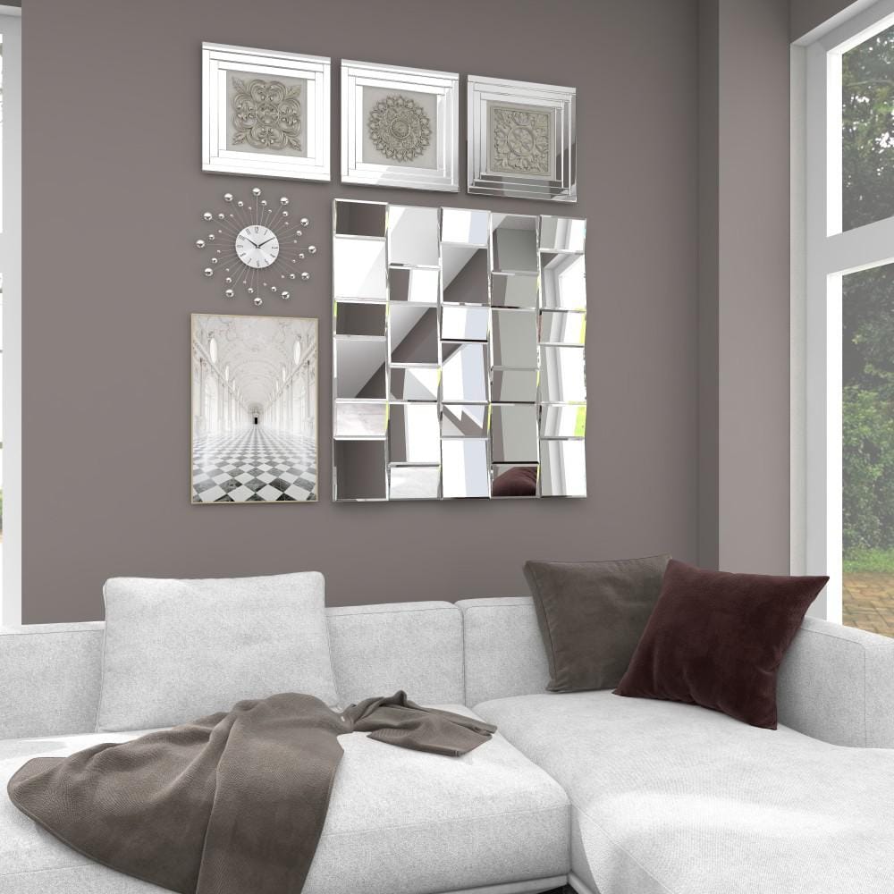 Silver Metal Starburst Wall Clock with Crystal Accents