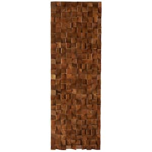 12 in. x 36 in. Mango Wood Brown Handmade 3D Cube Inspired Panel Geometric Wall Art Decor