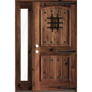 44 in. x 80 in. Mediterranean Knotty Alder Right-Hand/Inswing Clear Glass Red Mahogany Stain Wood Prehung Front Door