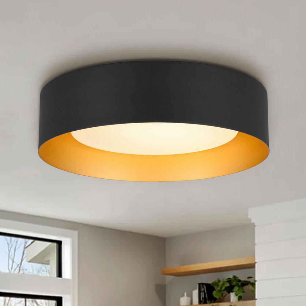Axis 13.8 in. Modern Matte Black and Gold Integrated LED 5CCT Dimmable Flush Mount Ceiling Light with Opal Frosted Glass price history on PriceWatchPro