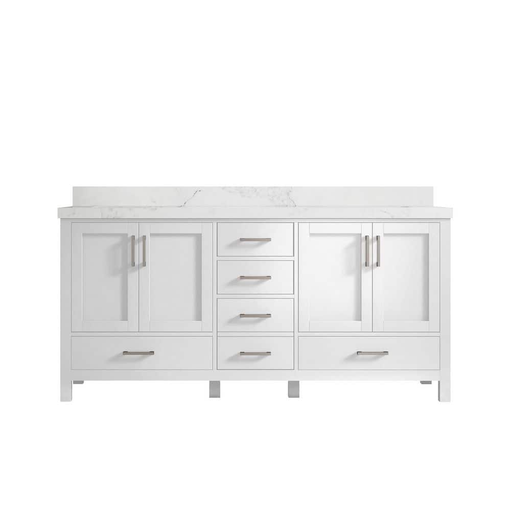 Malibu 72 in. W x 22 in. D x 36 in. H Double Sink Bath Vanity in White with 2 in. Calacatta Nuvo Top price history on PriceWatchPro