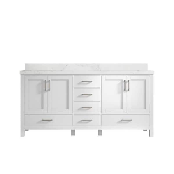 Willow Collections Malibu 72 in. W x 22 in. D x 36 in. H Double Sink Bath Vanity in White with 2 in. Calacatta Nuvo Top