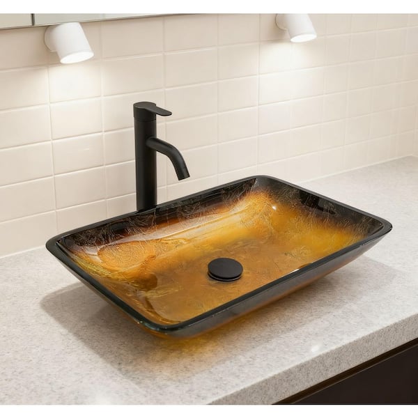 22.25 in. Rectangle Amber Gold Gradient Bathroom Tempered Glass
