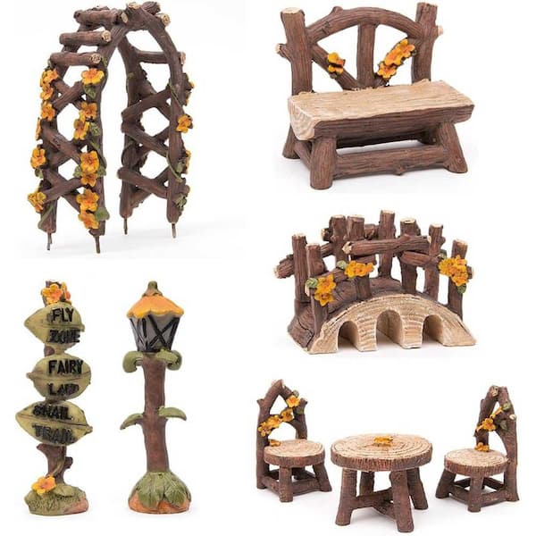 Unbranded 8-Piece Miniature Table and Chairs Set for Fairy Garden and Dollhouse Decor