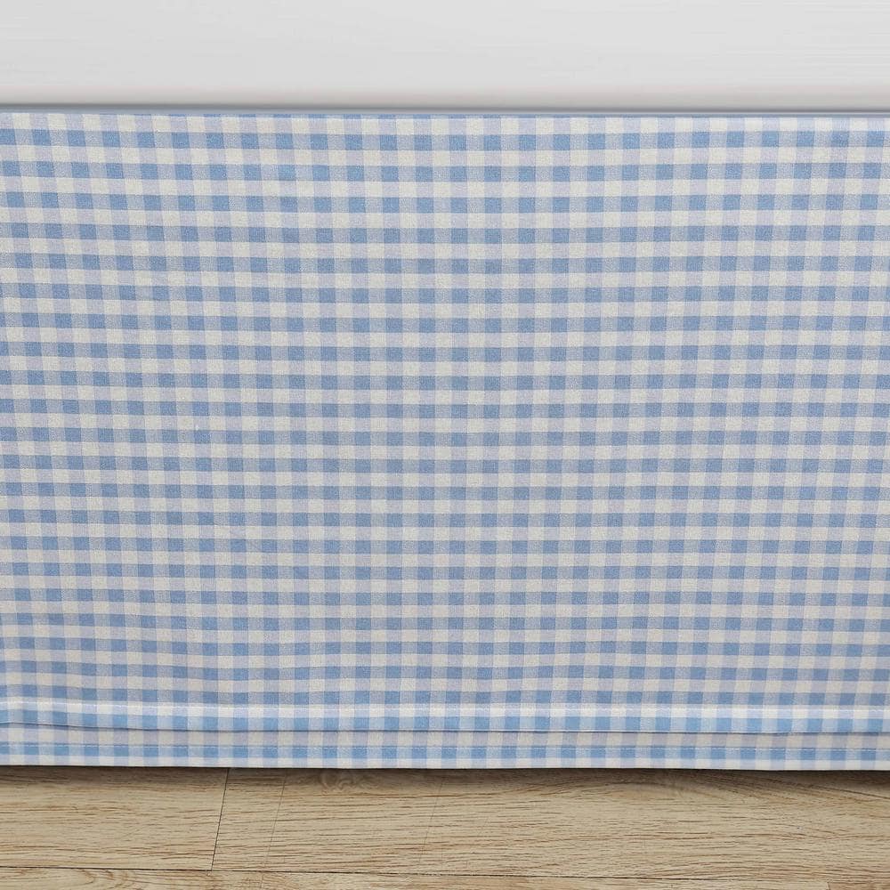 Hedy Light Blue Cotton Gingham Queen Bedskirt with Split Corners
