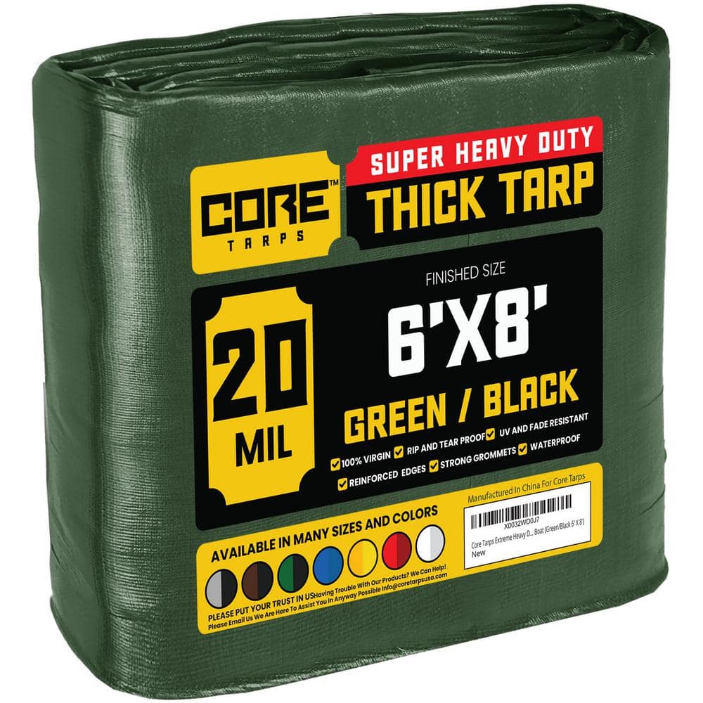 CORE TARPS 6 ft. x 8 ft. Green/Black 20 Mil Heavy Duty