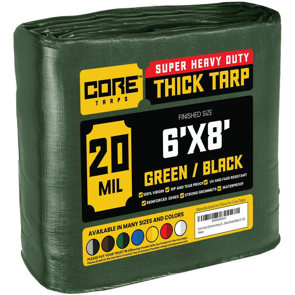 CORE TARPS 6 ft. x 8 ft. Green/Black 20 Mil Heavy Duty Polyethylene Tarp, Waterproof, UV