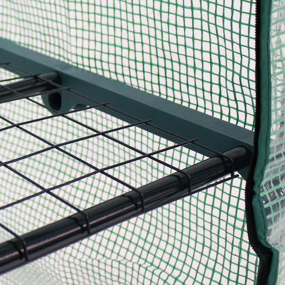 26.5" Green Polyethylene 2-Tier Mini Greenhouse with Shelves