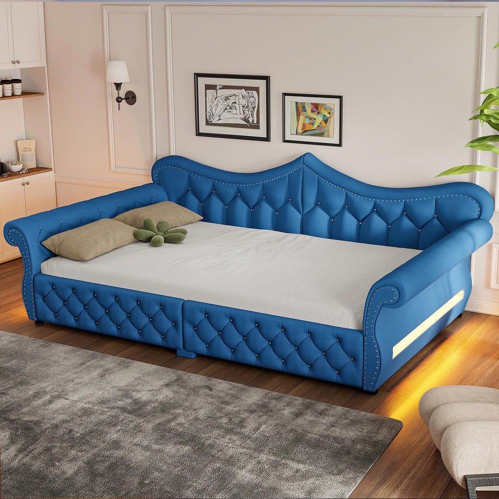 crown bed datype 青 Noble House Phineas Blue Queen Size Tufted Upholstered Daybed with