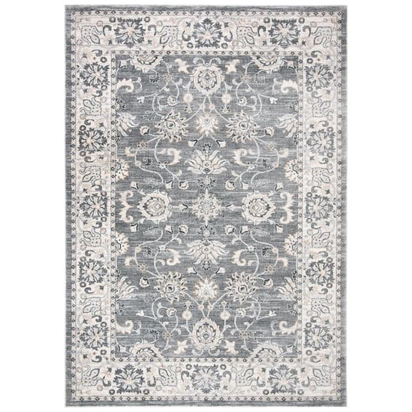 SAFAVIEH Isabella Gray/Cream 4 ft. x 6 ft. Speckled Floral Border Area Rug
