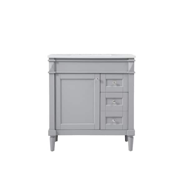 Unbranded Simply Living 32 in. W x 21 in. D x 35 in. H Bath Vanity in Grey with Ivory White Engineered Marble Top