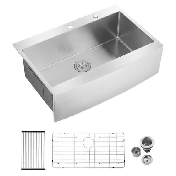 33 in. Farmhouse Single Bowl 16 Gauge Stainless Steel Kitchen Sink with Bottom Grid and Strainer