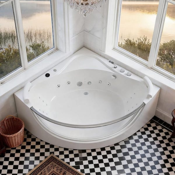 LIVACA 59.06 in. x 59.06 in. Corner Whirlpool Bathtub with 16-Jet