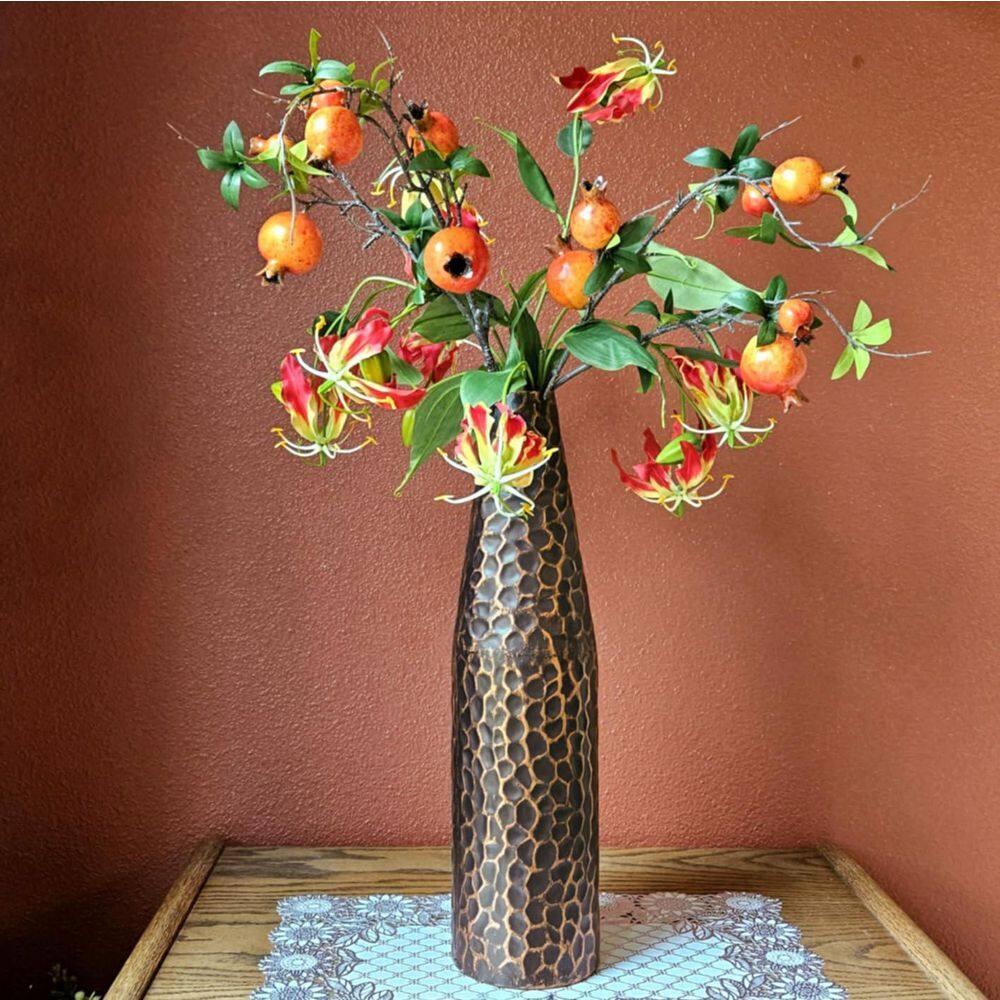 Black Hammered Metal Decorative Table Vase, 18-inch