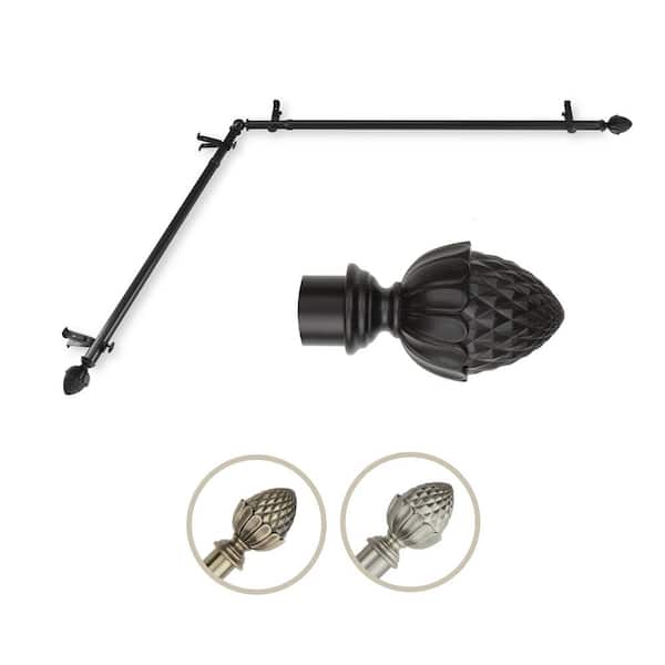 Rod Desyne 13/16" Dia Adjustable 66" to 120" Single Corner Window Curtain Rod in Black with Acorn Finials