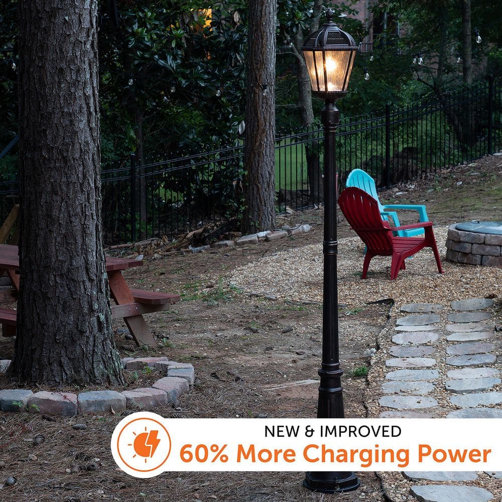 87-Inch Bronze Aluminum LED Solar Lamp Post with Rain Glass Panels