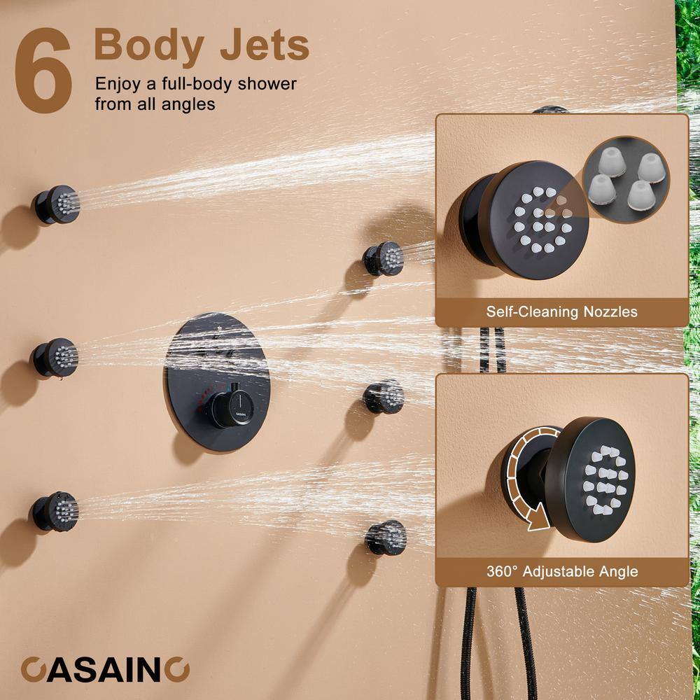 Matte Black Thermostatic Rain Shower System with Digital Display