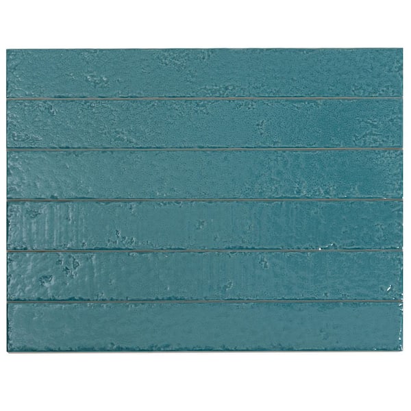 Valenza 2 in. x 16 in. Glossy Tropical Teal Ceramic Zellige Subway Wall Tile (10.76 sq. ft./case)-50 Pack