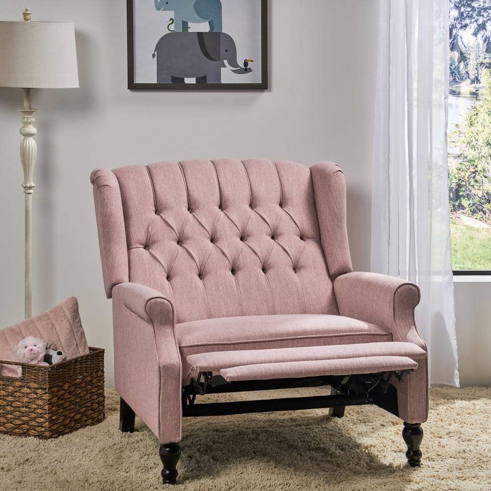 Elegant Oversized Pink Fabric Wingback Recliner Chair