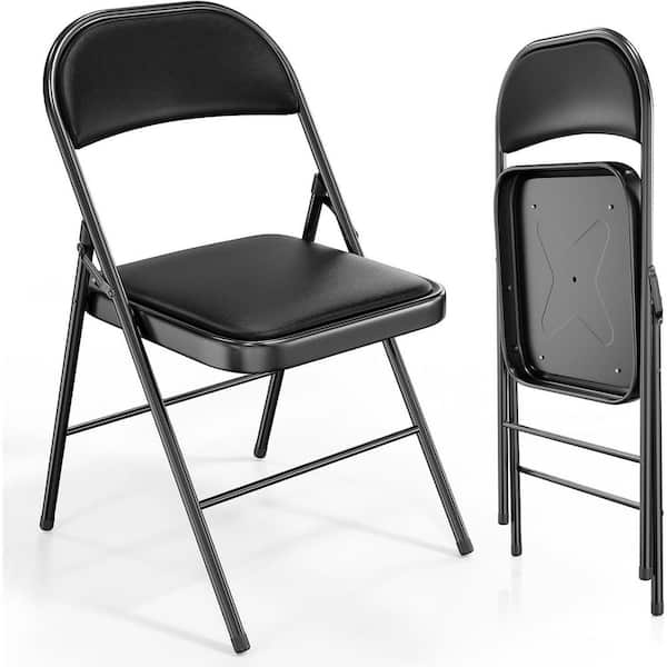 Black PVC Leather Seat Folding Chair with Padded Seats (Set of 2)